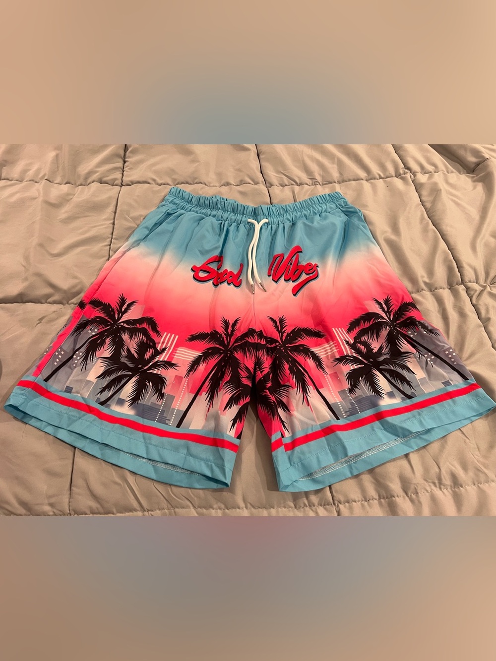 Men's Drawstring Summer Beach Vacation Tropical Print Swim Shorts 2X